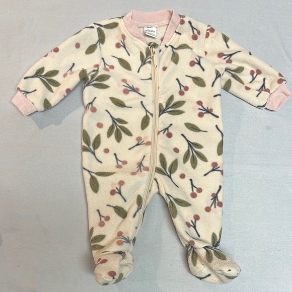 PL baby Cream and Pink Floral fleece Footie/Sleeper One Piece - Picture 1 of 3